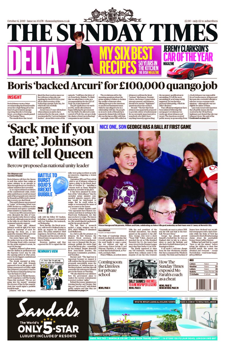 The Sunday Times (@thesundaytimes) on Twitter photo 2019-10-06 03:59:01 Unless the police turn up at No 10 with a warrant, Boris wont be leaving, a senior figure boasts in The Sunday Times tomorrow Unless the police turn up at No 10 with a warrant, Boris wont be leaving, a senior figure boasts in The Sunday Times tomorrow