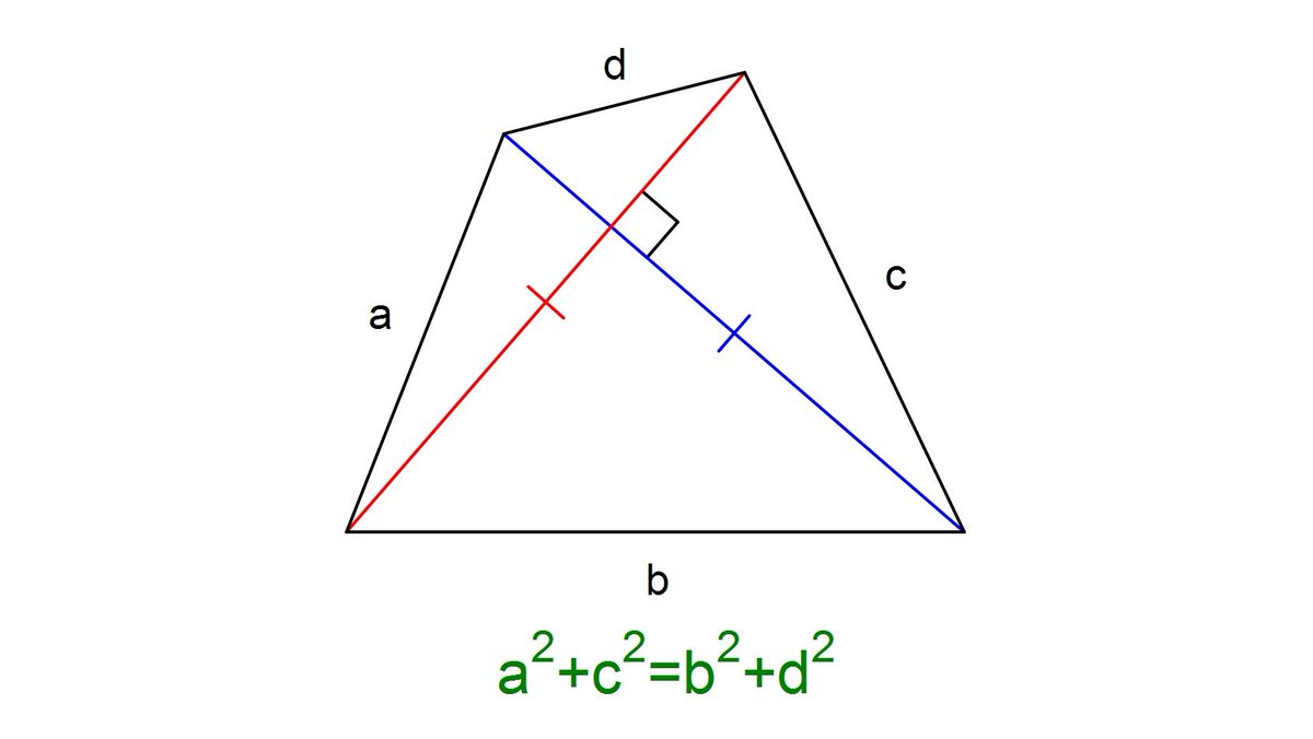 ポテト一郎 Sur Twitter 対角線の長さが等しく垂直に交わる四角形 辺の長さに次の関係があります