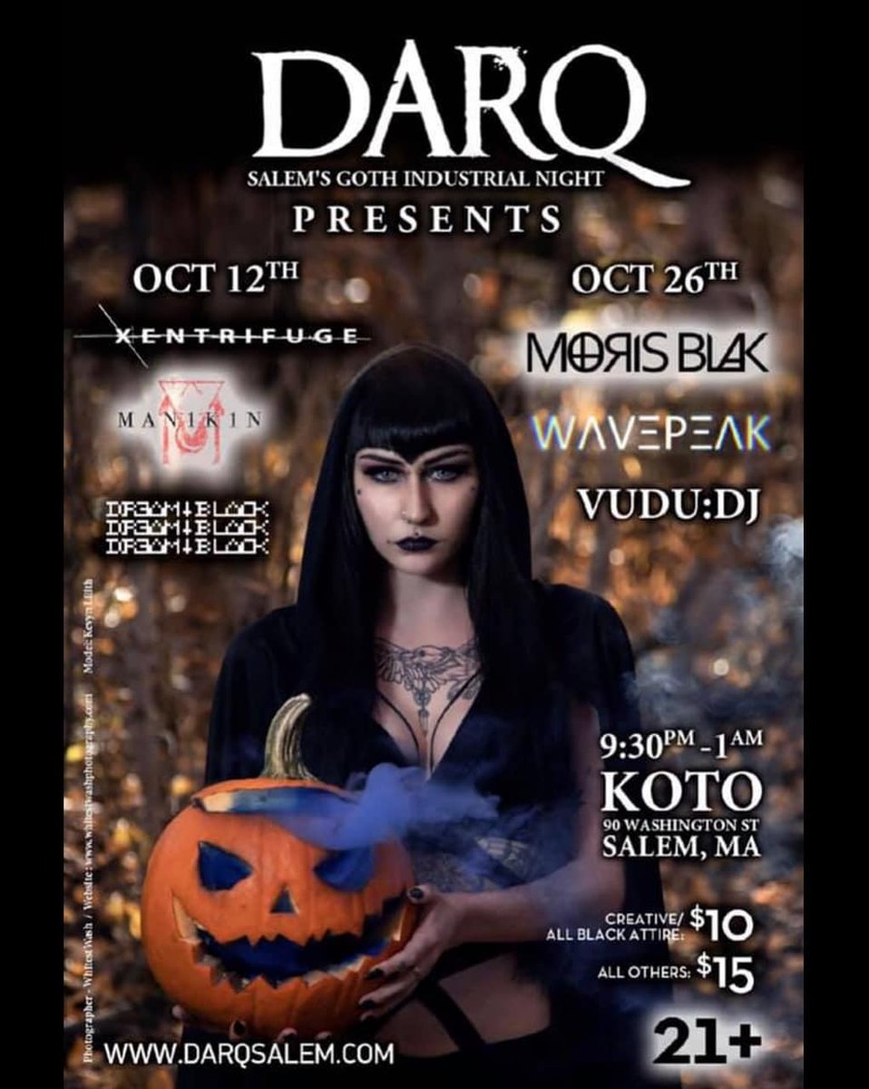 Xentrifuge's tweet photo. 7 Days until Xentrifuge hits SALEM MA w/ our friends @MAN1K1N &amp; more!🎃✖
🔹
🔹
🔹
#livemusic #darqsalem 
#Xentrifuge #man1k1n
#CleopatraRecords
#industrial #IndustrialMusic
#goth
#gothindustrial #synthwitch #gothicsalem
#darkelectro 
#aggrotech
#industrialmetal
#harshindustrial https://t.co/0vJpajrzDR