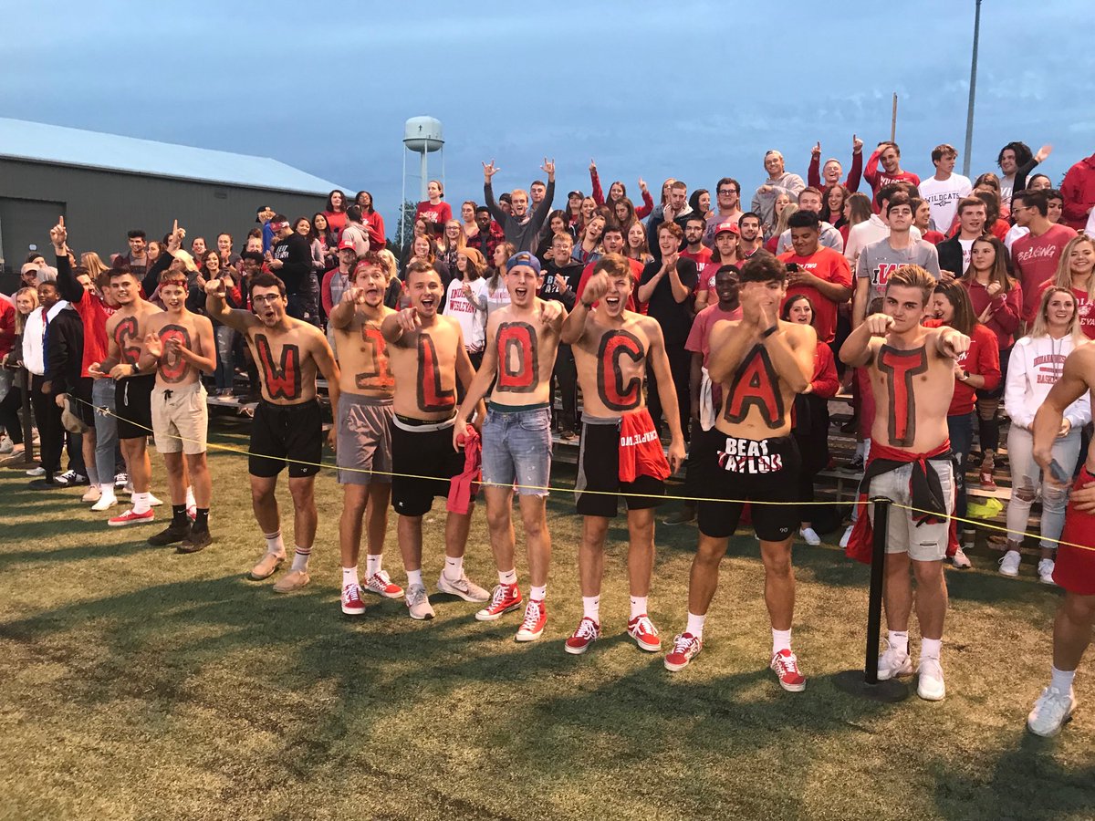 MarkDeMichael's tweet image. Wildcat students showing up for the Grant County football showdown!! #IWUAthletics #MissionInAction #18teams1program