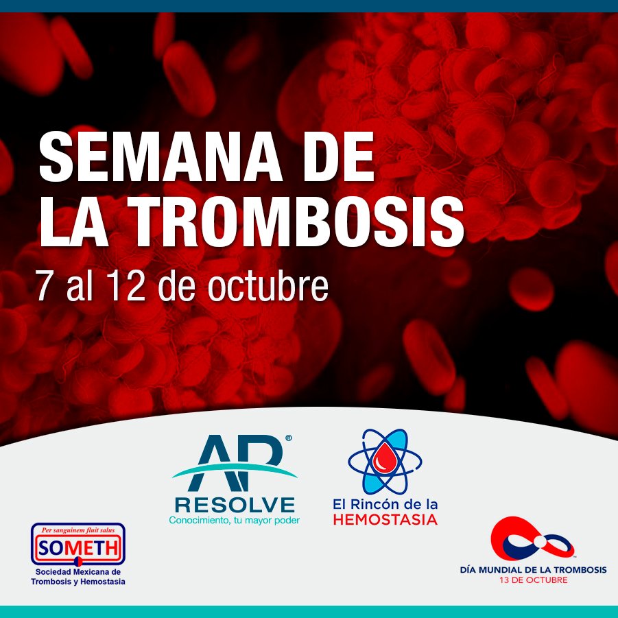 AP_Resolve's tweet photo. Iniciamos el lunes 7 de Oct

🔛 No te pierdas la semana de la conmemorativa al día mundial de la #trombosis
🔜Te dejamos el orden de las conferencias para que no te pierdas ninguna

#TupáginaelRincóndelaHemostasia
@evitacoagulos1 #wtday19 @thrombosisday #ConocimientoTuMayorPoder https://t.co/VCDbR1kMK6