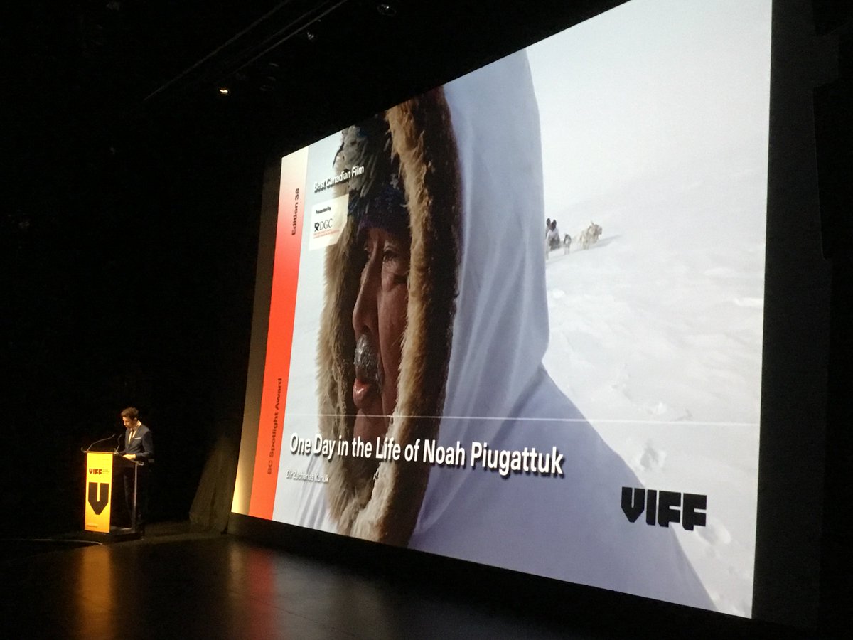 The winner of Best Canadian Film is One Day in the Life of Noah Piugattuk, directed by Zacharias Kunuk. Zach Lipovky presents award.  #VIFF2019