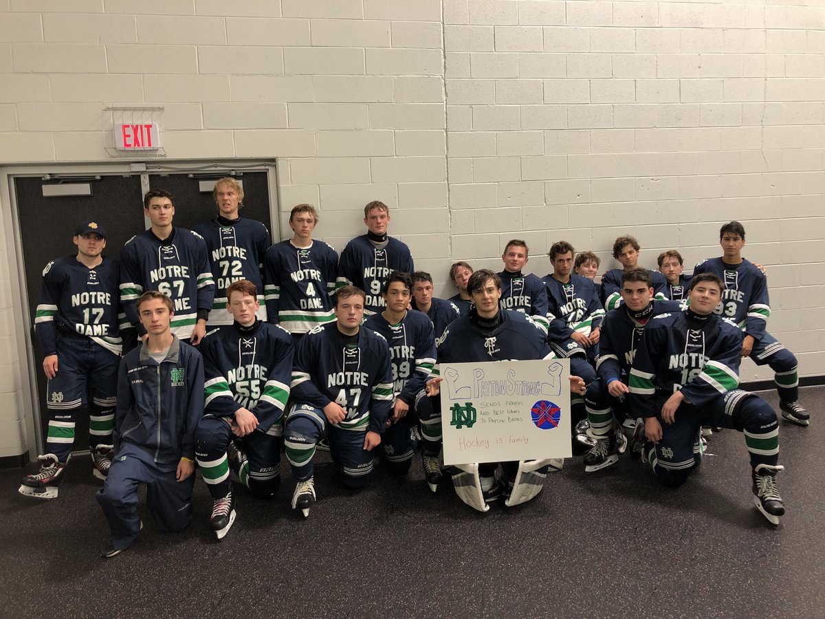 NDCP_Hockey's tweet photo. @AHAI_1 @CYAboyshockey  NDCPH Varsity showing some love for #PaytonStrong83 #PB83 after a hard fought game tonight. https://t.co/mcjKWJ9u7V
