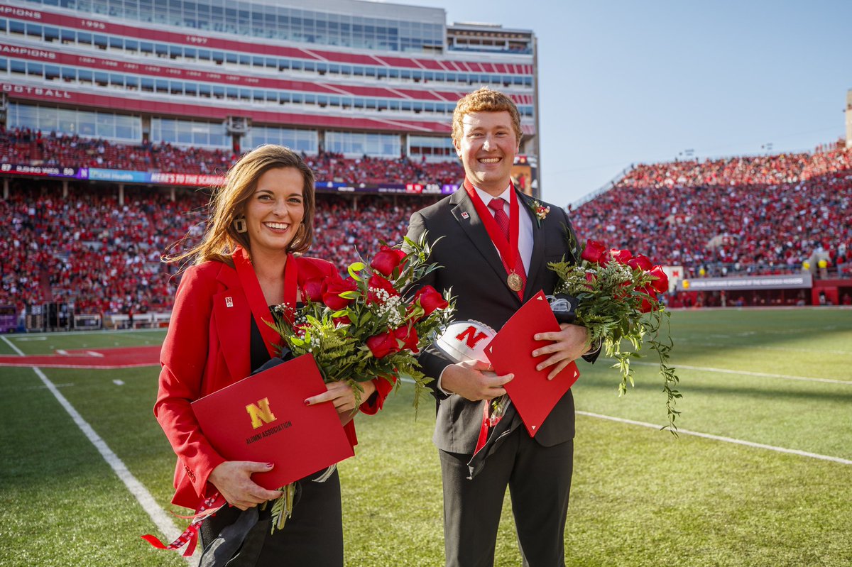 UNLincoln's tweet photo. Congrats to Bryce Lammers of Fordyce and Cheyenne Gerlach of De Witt who were crowned royalty at today’s Homecoming game ✨ #UNLHomecoming https://t.co/K3M5eCC1hr