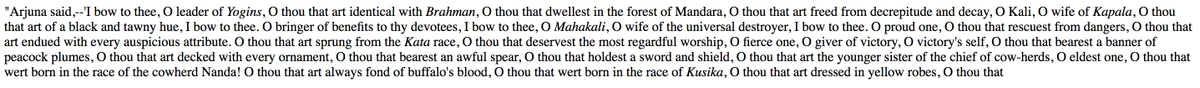 Link to Arjuna's invocation of Durga on the eve of the battle is below (Kisari Mohun Ganguly's translation of the epic)Note the invocation  https://www.sacred-texts.com/hin/m06/m06023.htm