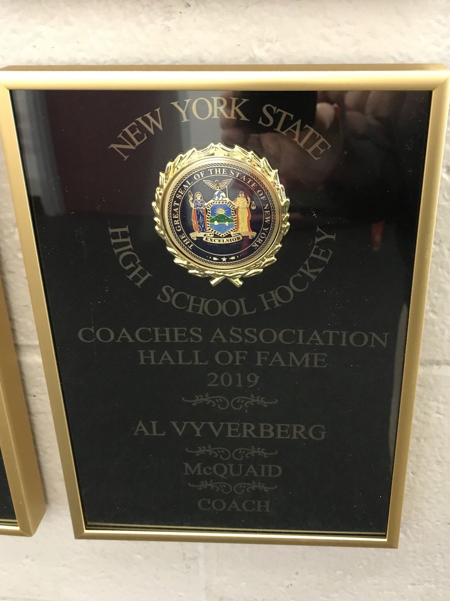 Congratulations!! Al Vyverberg inducted into the NYSHSHCA Hall of Fame!!! 30 years Al finished his coaching career at McQuaid Jesuit with a record of 409-243-45, played in 11 Section V finals, won six Section V championships and two NYS state titles (2005, 2015). Congrats again.
