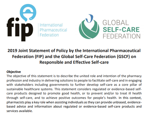 redsaf's tweet photo. 2019 Joint Statement of Policy by the International Pharmaceutical Federation (FIP) and the Global Self-Care Federation (GSCF) on Responsible and Effective Self-care

https://t.co/uBxH1EkF6y https://t.co/Jy0eBC7UaL