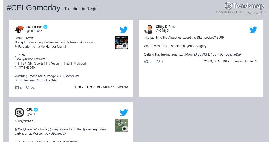 TrendsRegina's tweet photo. #cflgameday is now trending in #YQR

https://t.co/fTtIW2KMXT https://t.co/UQ8q8qstqW