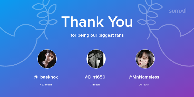 199xdy's tweet photo. Our biggest fans this week: _baekhox, Din1650, MnNameless. Thank you! via https://t.co/8kmX1KQRvZ https://t.co/7dNcIu3HES