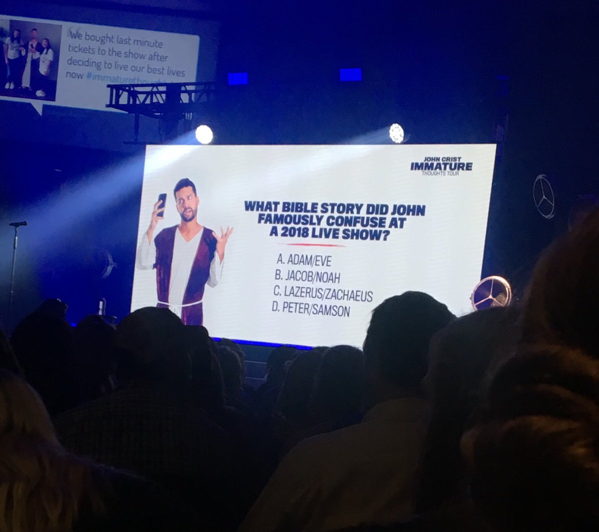 Loved seeing <a href="/johnbcrist/">John Crist</a> with my girl!
#immaturethoughtstour #johncrist 
{Also, misspelling Lazarus on your slides— #checkyourheart 😉}