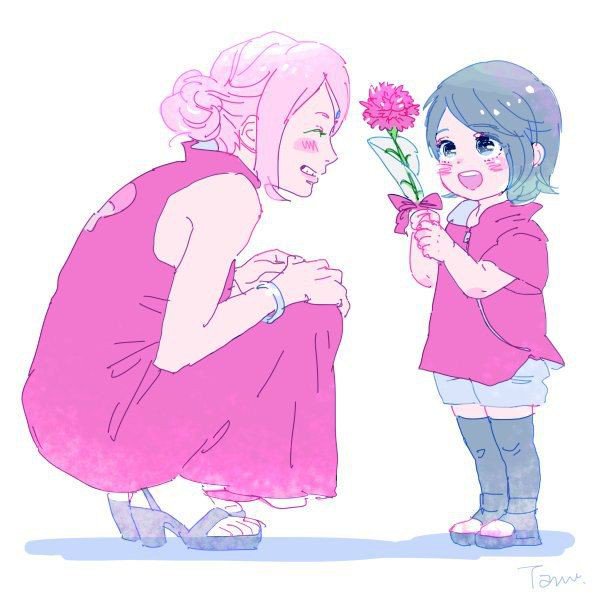 'Here Momma a flower as pretty as you!.'