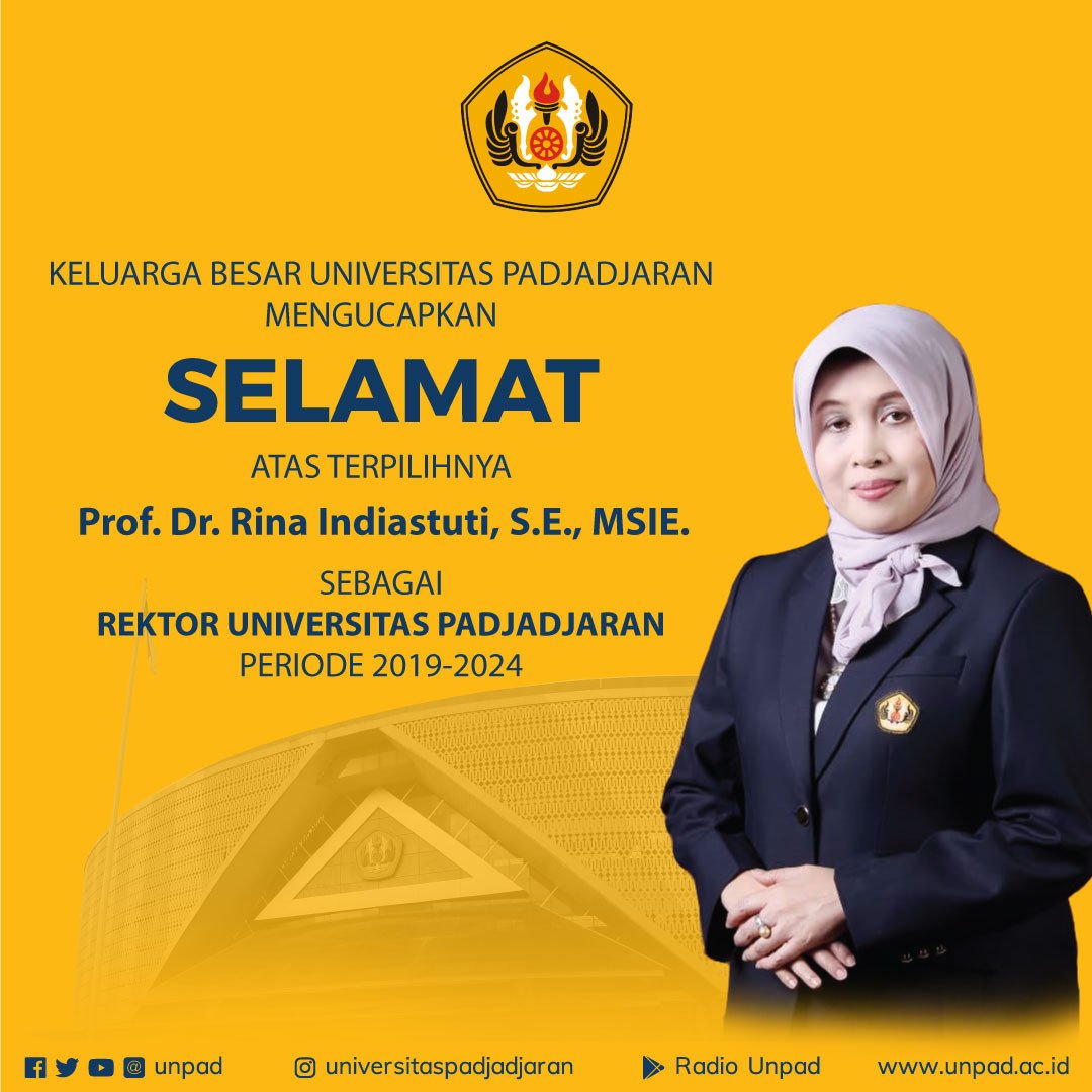 Selamat atas terpilihnya Prof. Dr. Rina Indiastuti, S.E., MSIE. sebagai Rektor Universitas Padjadjaran Periode 2019 - 2024.

#RektorUnpad #Unpad62 #UnpadMendunia

<a href="/ristekdikti/">RISTEKDIKTI</a> @ditjen_belmawa