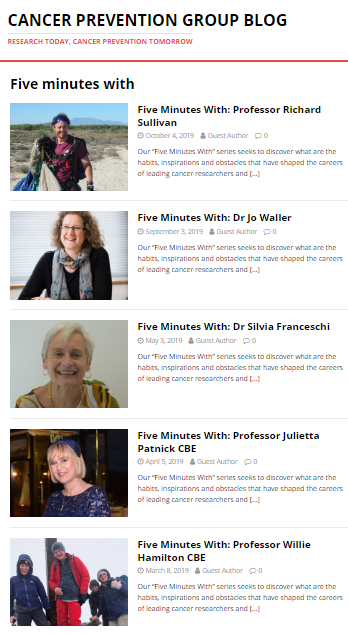 'Five minute with' interviews.
#CaPrevBlog blogs.kcl.ac.uk/cancerpreventi… 
#FiveMinutesWith