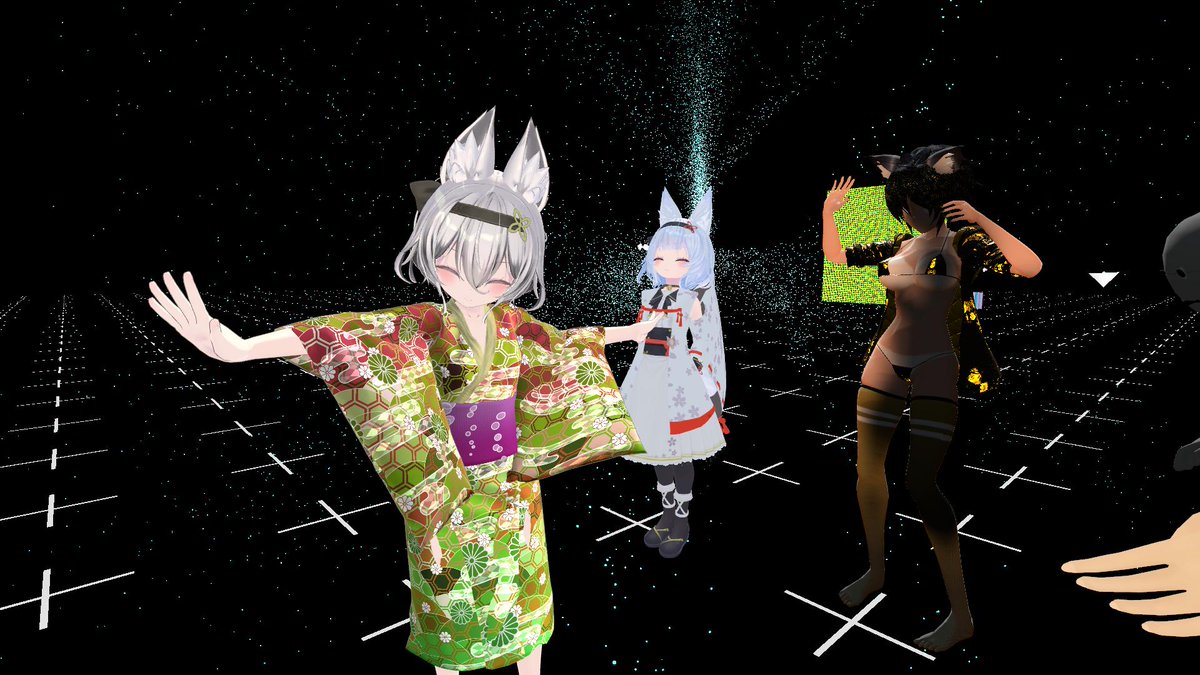 1001vrchat's tweet image. met @phi16_ and @fotfla! thank you for showing your amazing work today