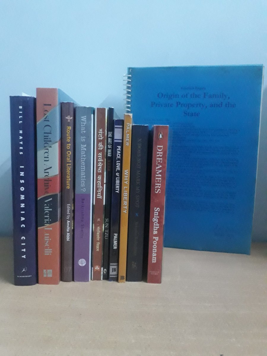 writerly_life's tweet photo. My #october #reading list: #Dreamers; #WhyLiberty; #PeaceLoveandLiberty; #InsomniacCity; #RoutetoOralLiterature; #XDoesNotMarkMySpot; #LostChildrenArchive; #sadathasanmanto. #books #bookreaders #bookstagram #ReadingCommunity #readingchallenge. https://t.co/u6Zv9gsBND
