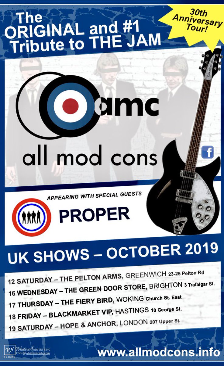 Less than a week to the start of the All Mod Cons 30-year Anniversary Tour and their last in the UK. The 12th October gig at The Pelton Arms is free entry, for all the others tickets are available on wegottickets.com (search for “all mod cons”).