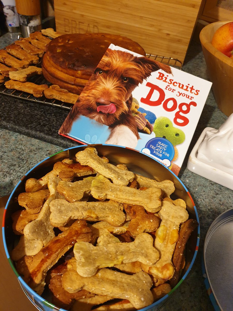 TheDogHouseltd's tweet image. Peanut Butter Bone Cookies
1 cup of crunchy peanut butter
1/2 cup of runny honey
1 1/2 cup of skimmed milk
4 cups of plain flour
1 cup of oats
Glaze with a beaten egg then bake
160 degrees for 20 mins.
#cookingfordogs #bakingfordogs