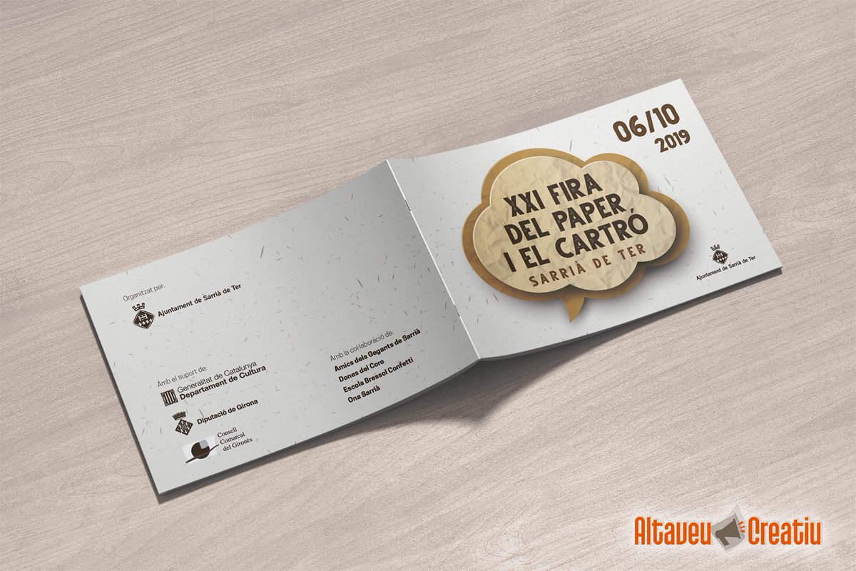 AltaveuCreatiu's tweet photo. 📌📌 Hem dissenyat la imatge de la FIRA DEL PAPER I EL CARTRÓ  #SarriàdeTer, juntament amb el díptic informatiu, la cartelleria i els anuncis per a mitjans tradicionals i digitals 
#dissenygrafic #banner #marcacorporativa #publicitat #comunicacioinstitucional #FiradelPaper https://t.co/EJdFnYbr5T