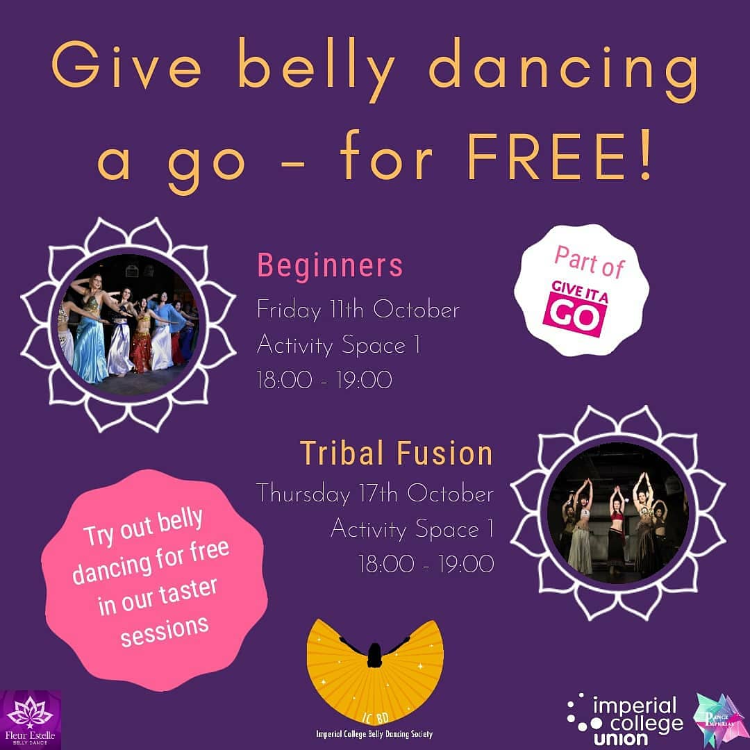 ✨Tribal Fusion✨
Thursdays 6-7 AS1 💃

Suitable for complete beginners to #tribalfusion - taught by Charlotte Elizabeth! 💜

Starts on 17th October - this first class is free!  Come along and experience the dark side of #bellydance 😊

Bulk buy:
imperialcollegeunion.org/shop/club-soci…