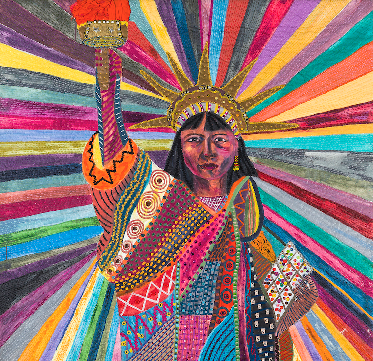 LightFixation's tweet image. #Freizeartfair - today's the last day, and the last chance to catch 'Woven' featuring the wonderful work of Pacita Abad - "I feel like I am an ambassador of colours, always projecting a positive mood that helps make the world smile." #bemorefairtrade