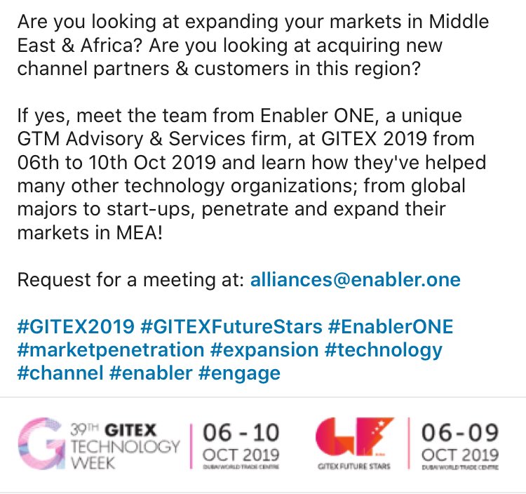 #GITEX2019 #GITEXFutureStars #marketpenetration #expansion #technology #channel #engagement #alliances #MiddleEast #Africa