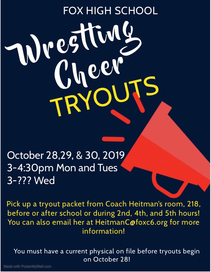 Come join the fun of Wrestling Cheerleading!!! Tryouts soon ❤️ let Ms. Heitman know if you’re interested <a href="/FoxWarriorCheer/">Fox Warrior Cheer ♥</a> <a href="/WarriorTribe_/">The Tribe</a>