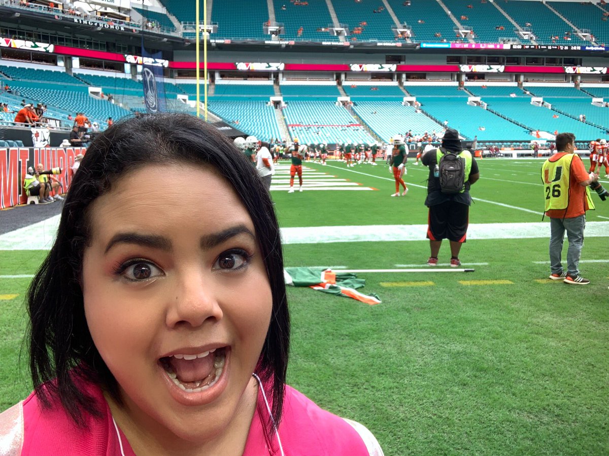 Carla_Rivera's tweet photo. Yesterday was my first college football game-guess who is a new fan?! 🏈 This #UMPinkGame was so fun to work on. Sad we lost, but I’m still a fan! Thank you, @KaplanSportsUM and @DrSDNimer for all you do for the community! #LoveMyJob #SylvesterGoesPink https://t.co/yrN8EBy4UY