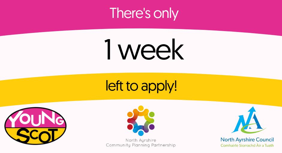 Got some spare time this afternoon? Get your application sent in! 📨

Up to £1000 funding for youth projects - submit a bid and let North Ayrshire's young people decide the outcome!

Find out more👉young.scot/napb
#ShapingNorthAyrshire #YouthPB
