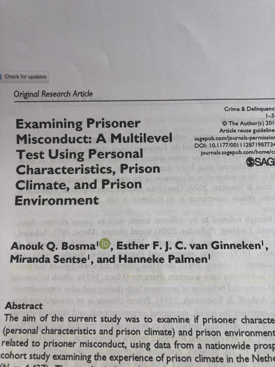 Sunday reading. This large-scale Dutch study provides further quality evidence that prisons are safer when there are good staff-prisoner relationships and prisoners are treated with procedural justice.  #RehabilitativeCulture means safer prisons! @Pal78Han @E_vGinneken