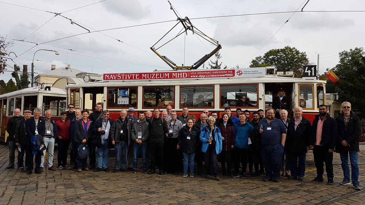 fbschmid's tweet photo. #RTT2019 and a very smartly turned historic tram in Prague #BCRRE. And our excellent driver. https://t.co/B8sEK3IGqB