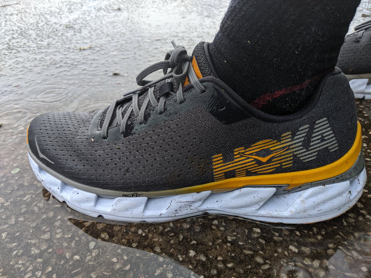 QualityMusings's tweet photo. First half marathon in non-stop rain. These did the job perfectly! Cheers! @HOKAONEONE https://t.co/PJxE1CNhXp