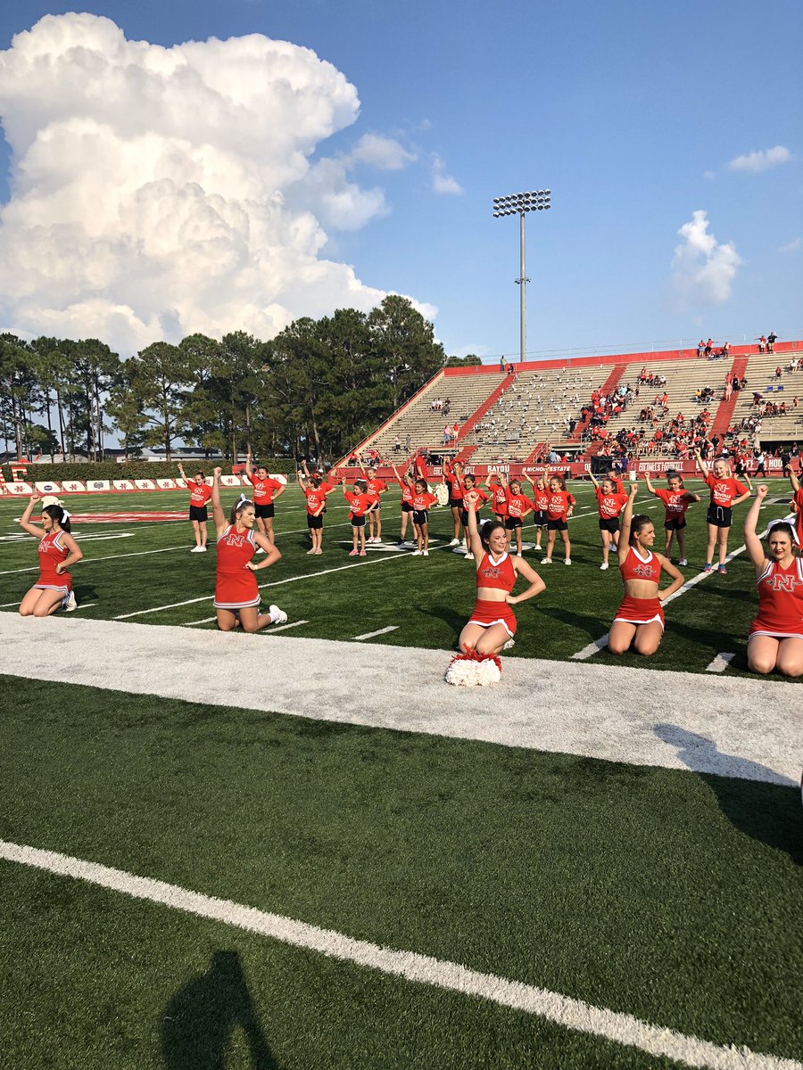 Nicholls_Cheer's tweet photo. A big thanks to all those who participated in a junior kiddie camp performance yesterday!!! We had so much fun with y’all and can’t wait to do it again! https://t.co/jTyod2GIGs