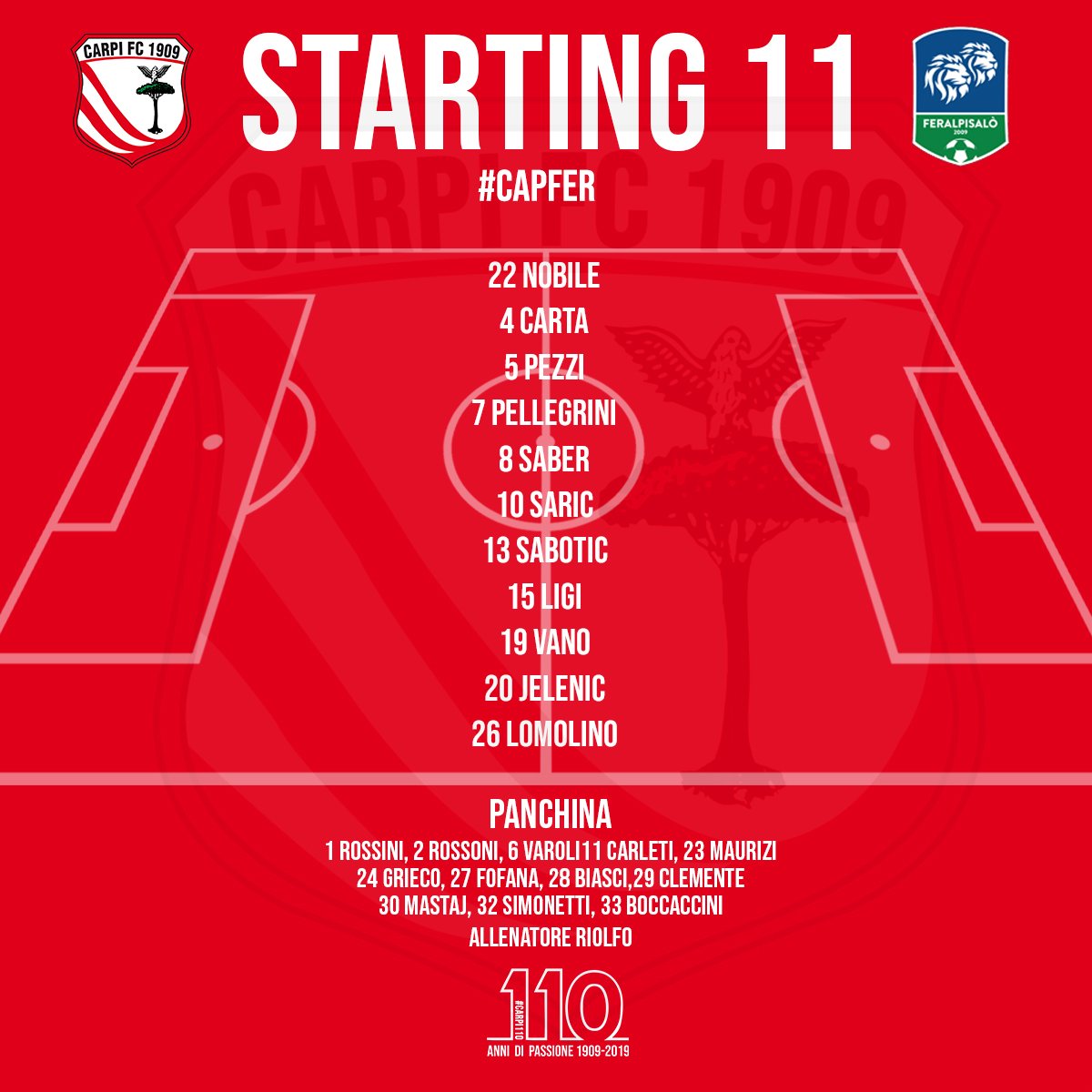 ac_carpi's tweet image. 📋 gli 11 biancorossi per #CarpiFeralpiSalò
#FORZACARPI ⚪️🔴
#CapFer