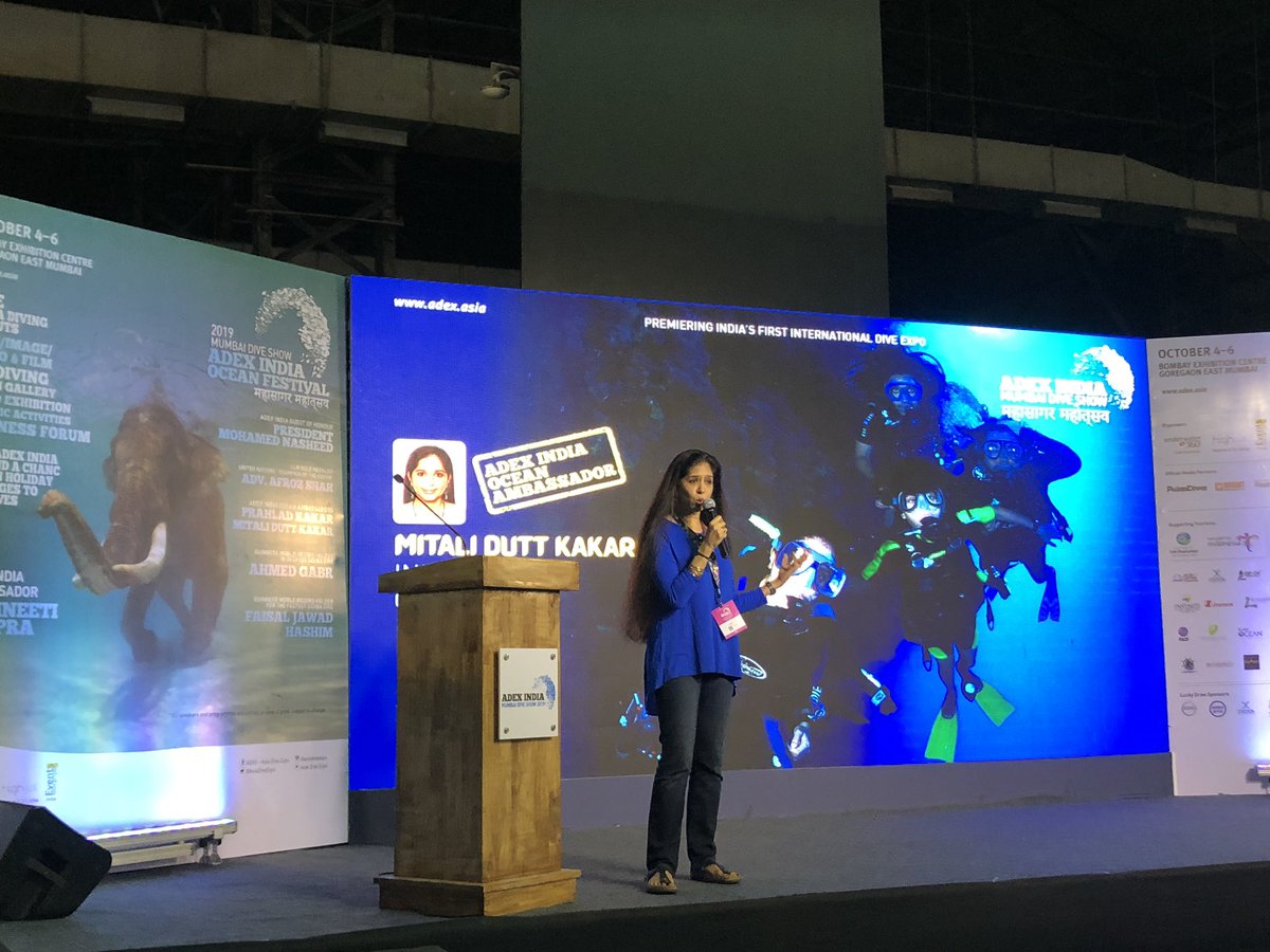 Adex India Ocean Ambassador Mrs. Mitali Dutt Kakar , Co-Founder Reef Watch Marine Conservation Addressing at the 1st International Dive Expo held in India - Adex India , Mumbai Dive Show #adex #adexindia #mumbaidiveshow