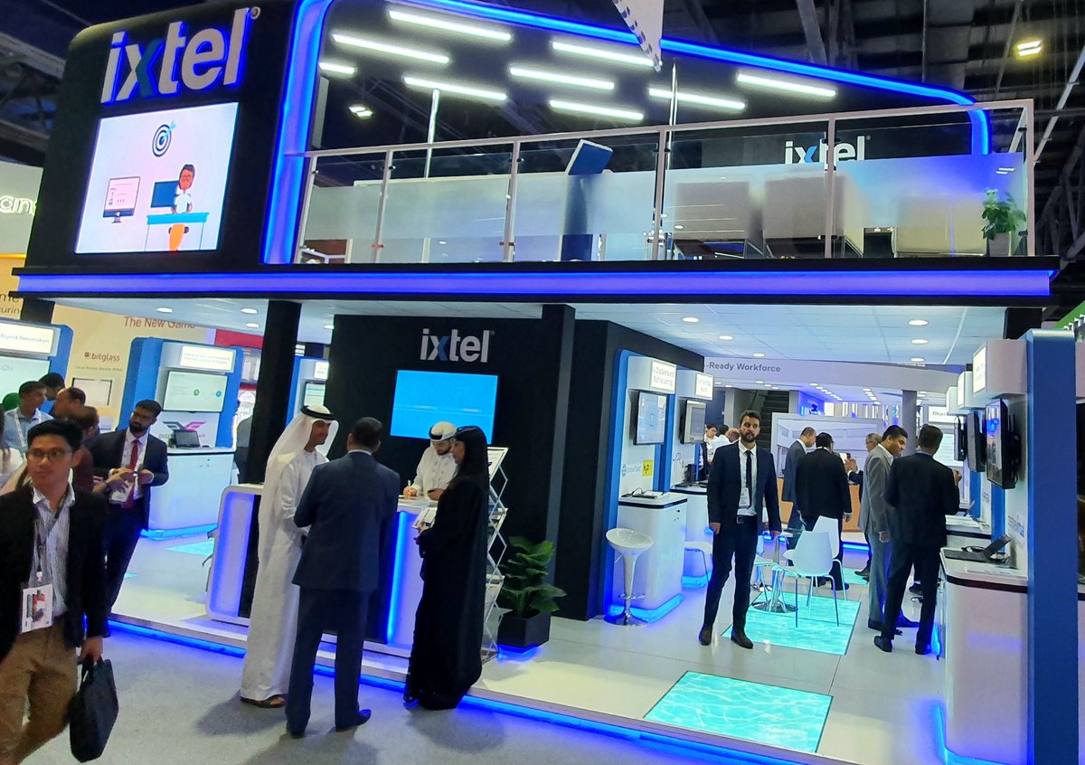 Bjoern_CV's tweet photo. From to RPA to Security to AI for Conversational platforms - all under the #ixtel roof. Fun to work  at #GITEX2019 https://t.co/bDufnXHwbz
