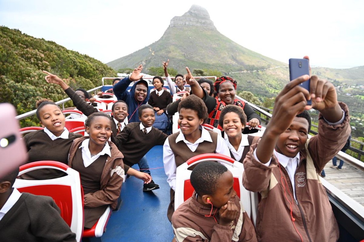 lovecapetown's tweet photo. Celebrating the winners of Tourism month’s #lovecapetown school’s roadshow comp.Sea View Primary in Mitchell's Plain, Siyabulela Primary in Langa and Luleka Primary in Khayelitsha 🎉  @CapeTownRedBus @TableMountainCa #capetown #southafrica #sundayfunday https://t.co/XINhk8K3Fj