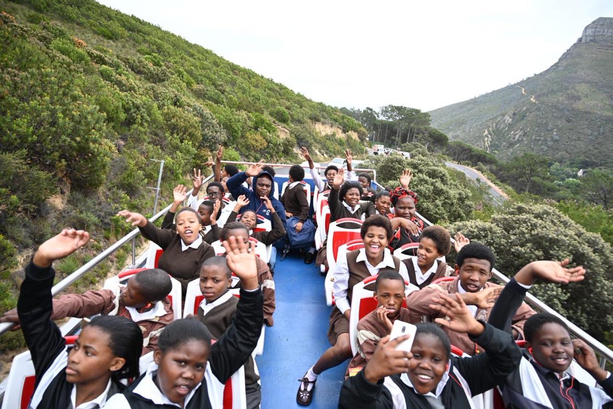 lovecapetown's tweet photo. Celebrating the winners of Tourism month’s #lovecapetown school’s roadshow comp.Sea View Primary in Mitchell's Plain, Siyabulela Primary in Langa and Luleka Primary in Khayelitsha 🎉  @CapeTownRedBus @TableMountainCa #capetown #southafrica #sundayfunday https://t.co/XINhk8K3Fj