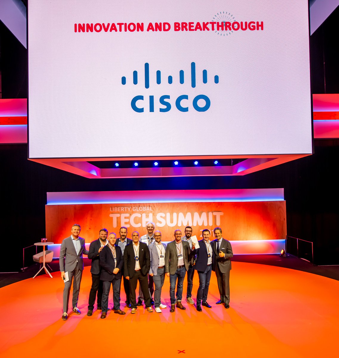 libertyglobal's tweet photo. Many congratulations to our partners @Cisco for winning the “Innovation and Breakthrough” award at our #LibertyTechSummit 2019. https://t.co/lRjFUnLSz1