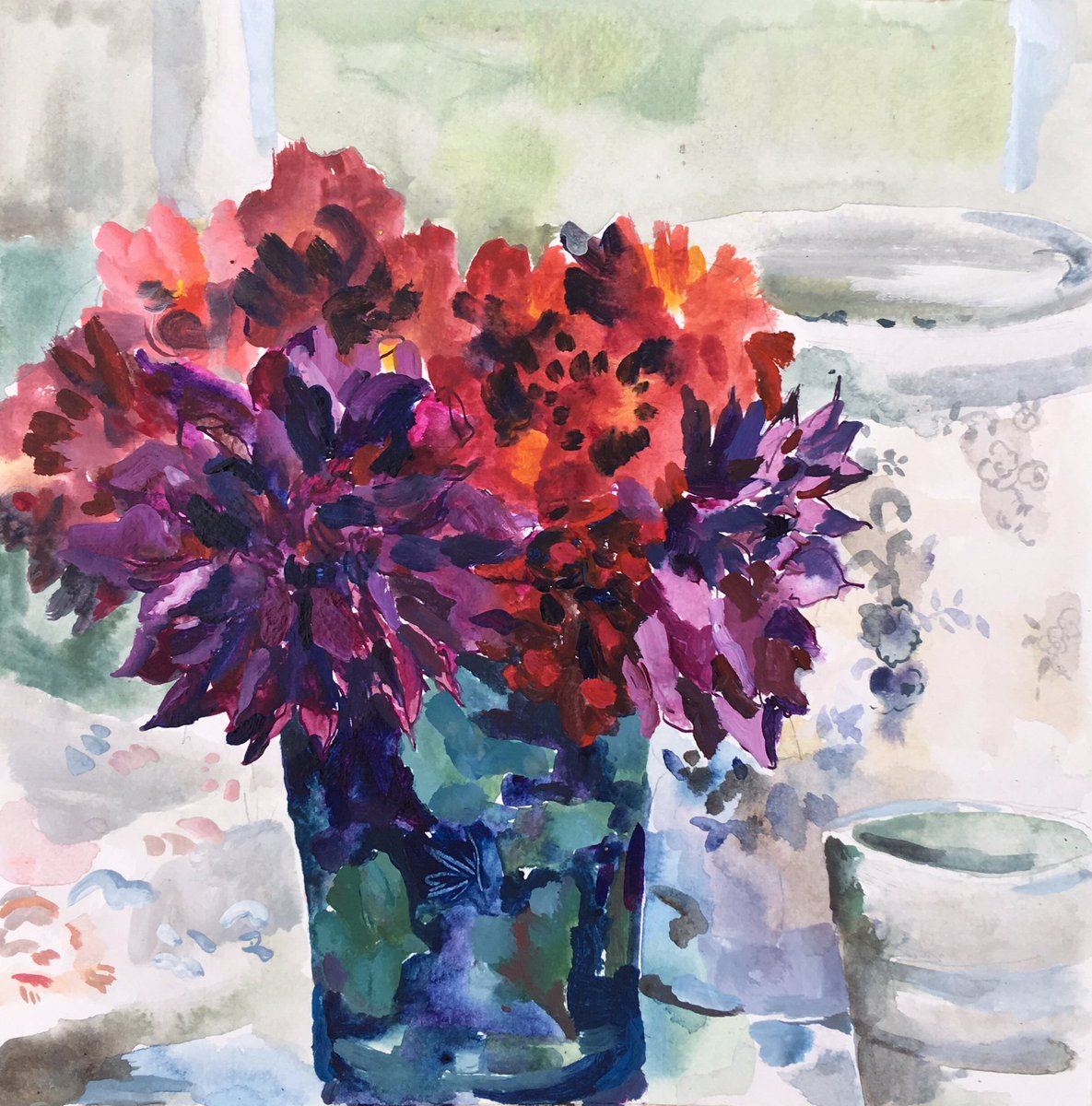 ClareArbuthnott's tweet image. Wet day colour #tocheer lovely new pottery vase by #georgiesampsonpottery 💙💜 #pottery #ceramics