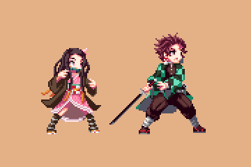 茶 竈門炭治郎 禰豆子 こっちも増える たぶん Pixelart ドット絵 鬼滅の刃