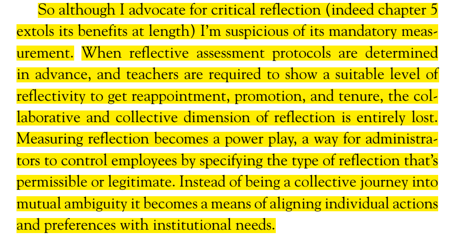 SolGamsu's tweet photo. Some of the best stuff I've read so far as part of the #PGCLTHE - Brookfield, Becoming a critically reflective teacher. Writing about pedagogy that is actually grounded in the precarious, unbalanced social conditions of teaching in contemporary #highered. https://t.co/cFFWz01Zbh