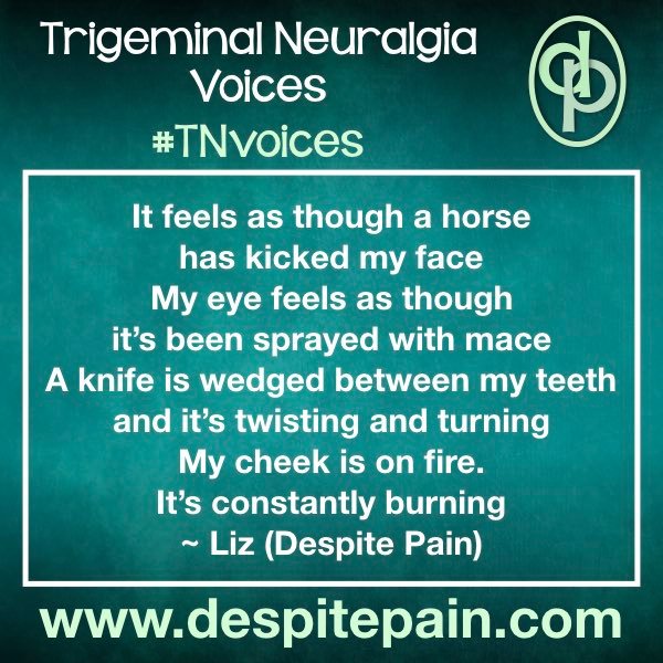 Despite Pain (@despitepainblog) on Twitter photo Trigeminal Neuralgia awareness day is tomorrow, 7th of October.
#TNvoices #TrigeminalNeuralgia <a href="/EndTN/">EndTrigeminalNeuralgia</a> <a href="/TNNME/">elizabeth lauren g</a> <a href="/facialpainassoc/">Facial Pain Association</a> <a href="/youngpatients/">YPC</a>
despitepain.com/2019/10/03/thi… Trigeminal Neuralgia awareness day is tomorrow, 7th of October.
#TNvoices #TrigeminalNeuralgia <a href="/EndTN/">EndTrigeminalNeuralgia</a> <a href="/TNNME/">elizabeth lauren g</a> <a href="/facialpainassoc/">Facial Pain Association</a> <a href="/youngpatients/">YPC</a>
despitepain.com/2019/10/03/thi…