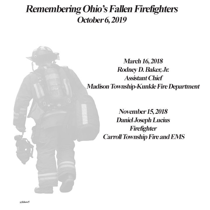 #Thoughts are with the 119 Fallen Firefighters families today Including 2 from #Ohio @NFFF_News
#NationalFallenFirefighterMemorial #FireHero2019