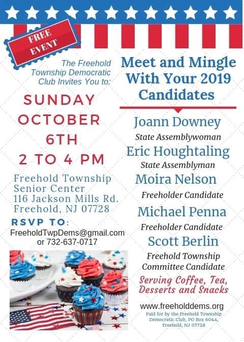 We hope you can join us today in #FreeholdTownship at this free event. Meet us with @NJLD11 and Township committee candidate Scott Berlin!