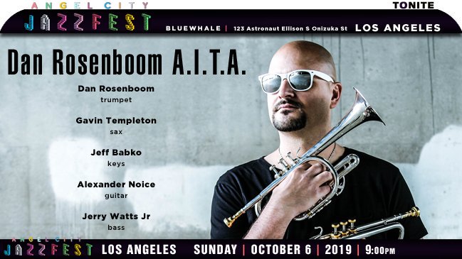 jazzsharing's tweet photo. 12nd @Angel_City_Jazz Fest2019 #LosAngeles
DAN ROSENBOOM A.I.T.A.
→https://t.co/OrH9DsYsDa
* @dan_rosenboom @GavinTempleton1
@JeffBabko #GaryNovak #AlexanderNoice
#JerryWattsJr
>@bluewhalemusic TONITE 9pm
→https://t.co/4v6fzcDySo
→https://t.co/ccaMNSGQ8W https://t.co/jO9CsyB4PZ