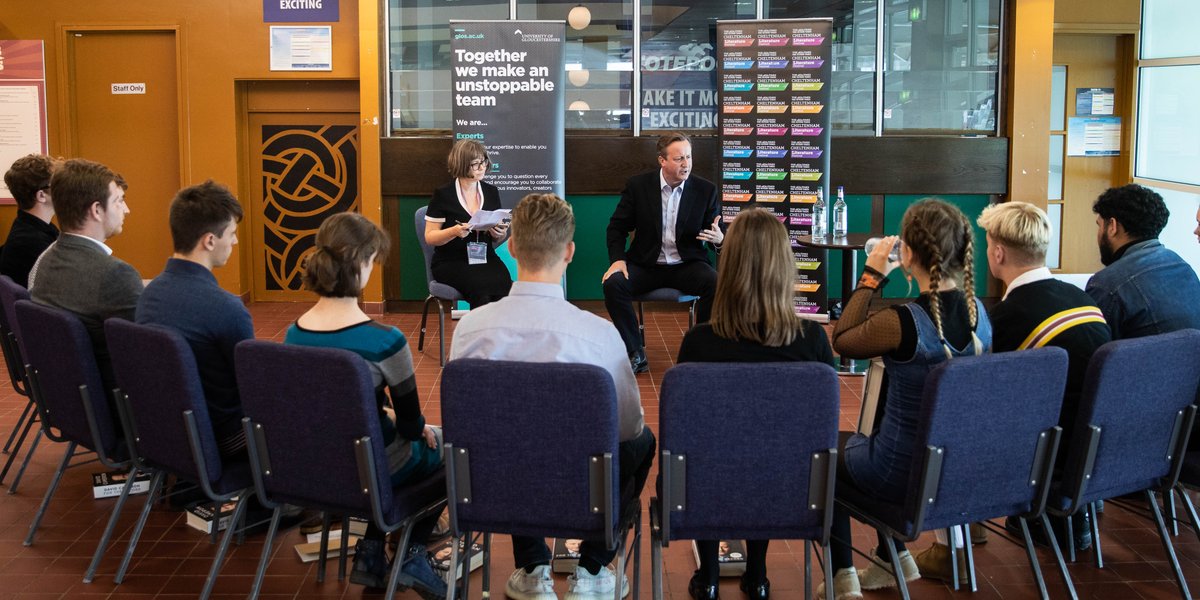 cheltfestivals's tweet photo. With our partners @uniofglos, we were proud to offer a unique opportunity for UoG students and Y12/13 pupils to interview ex-Prime Minister David Cameron @CheltLitFest.

📸 @StillMoving_ https://t.co/MZgR2IJVPm