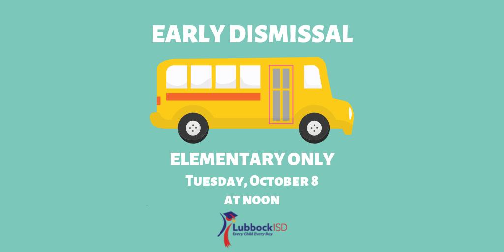 LubbockISD's tweet photo. Reminder for elementary school families: the first GOALS Day is coming up! Elementary students will be dismissed at noon on Tuesday. Make sure you have scheduled a time to visit with your child's teacher in the afternoon.

#WeAreLubbockISD https://t.co/PeyRedNYcz