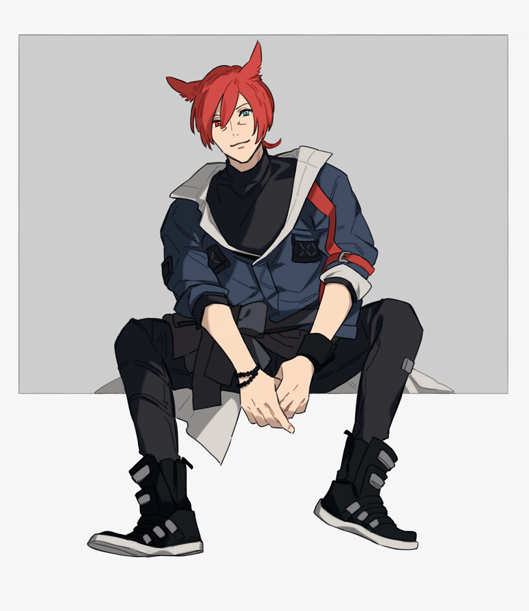 miqo'te 1boy male focus red hair solo animal ears cat ears  illustration images
