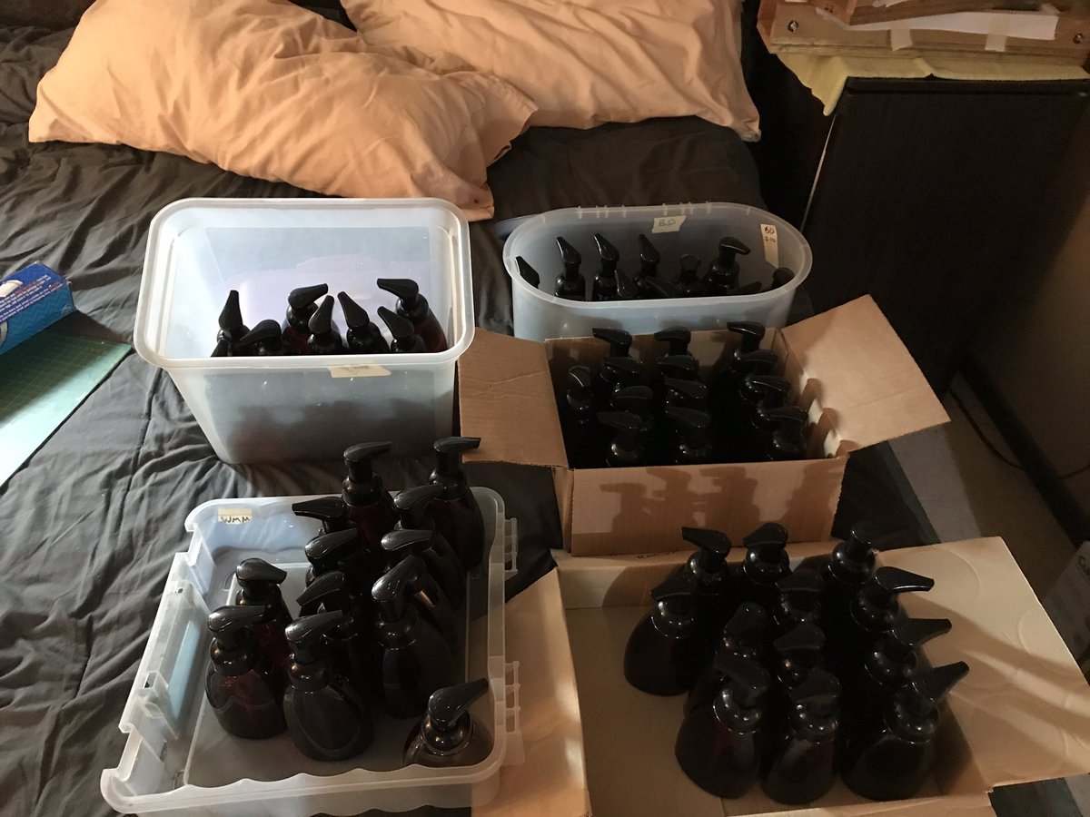 KISoapCo's tweet photo. Well that’s a good couple of days work. Foaming soap is ready to be labeled and to clean hands at a sink near you! #phew #newscentsfortheholidays https://t.co/a3ecrz1T7H