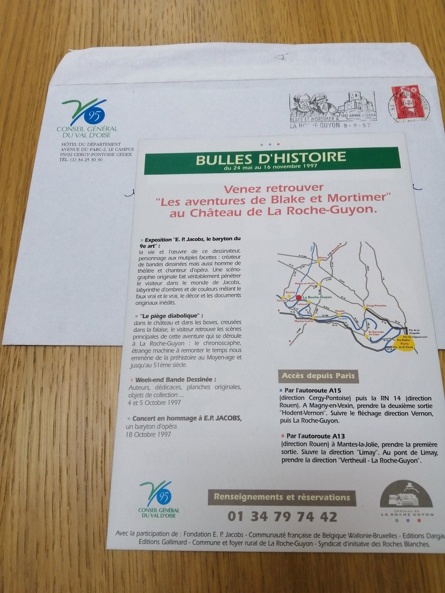 mortimer_blake's tweet photo. BLAkeetMORTIMER. Souvenir en 1997 les aventures de Blake et Mortimer à la #Rocheguyon haut lieu du #Piegediabolique de #epjacobs avec timbrage special https://t.co/ckFebGDiFH